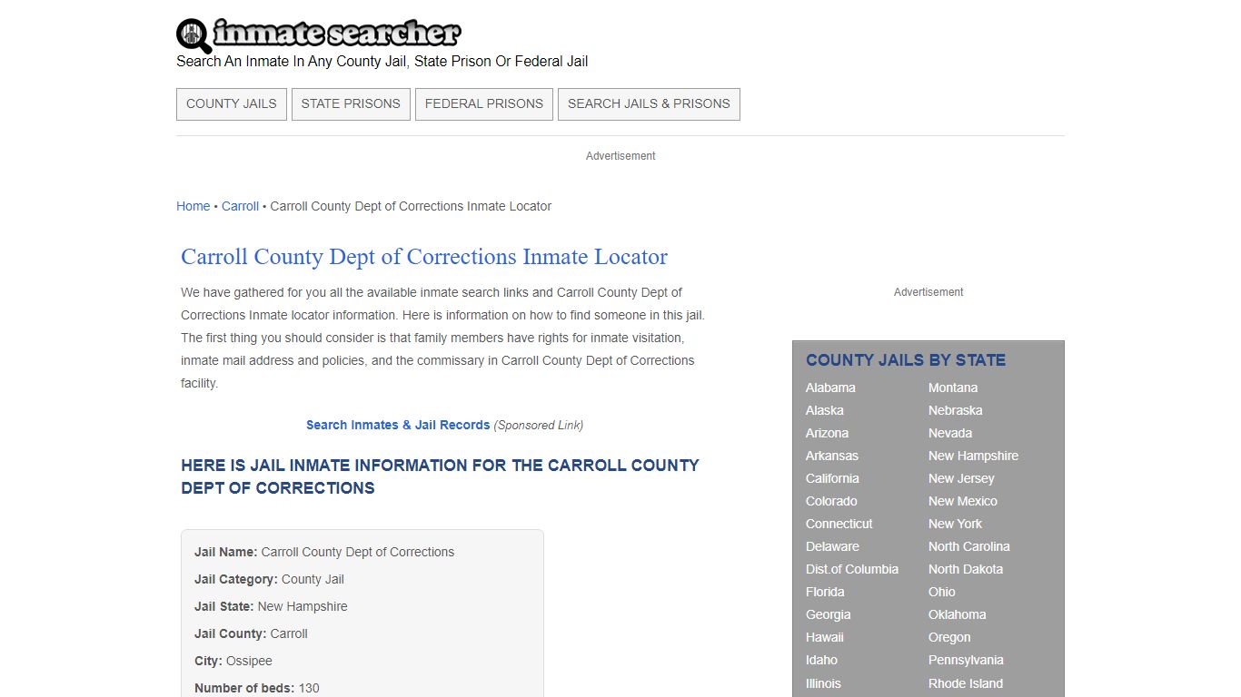 Carroll County Dept of Corrections Inmate Locator