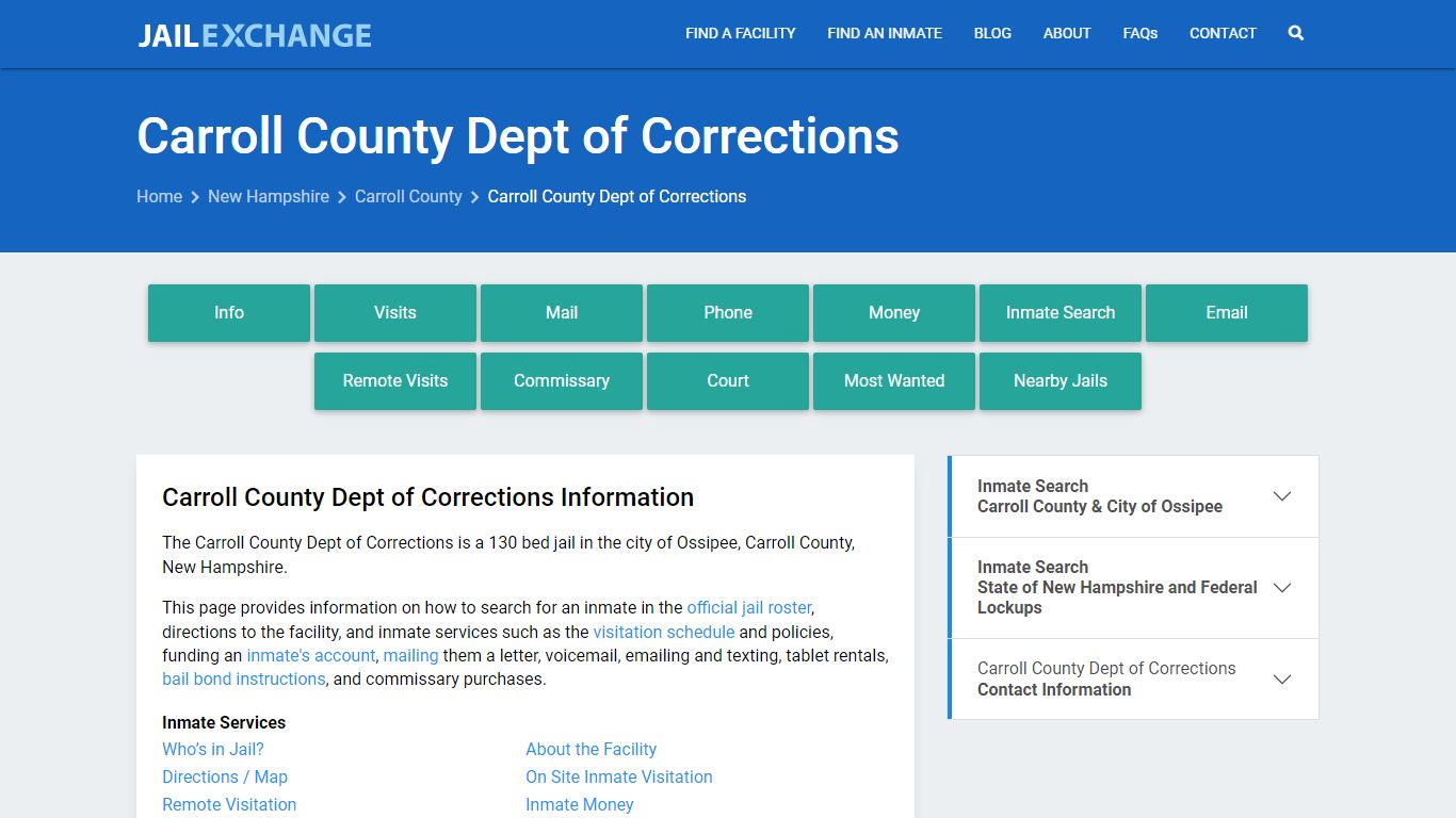 Carroll County Dept of Corrections, NH Inmate Search, Information